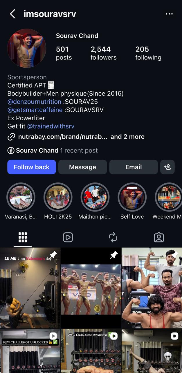 Sourav's Instagram bio showing Smart Caffeine affiliate code